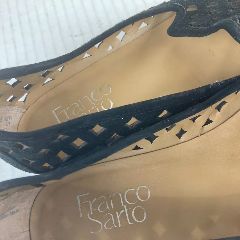 FRANCO SARTO‎ Womens Sz 6 Black Suede Cut Out Slip On Flats Loafers